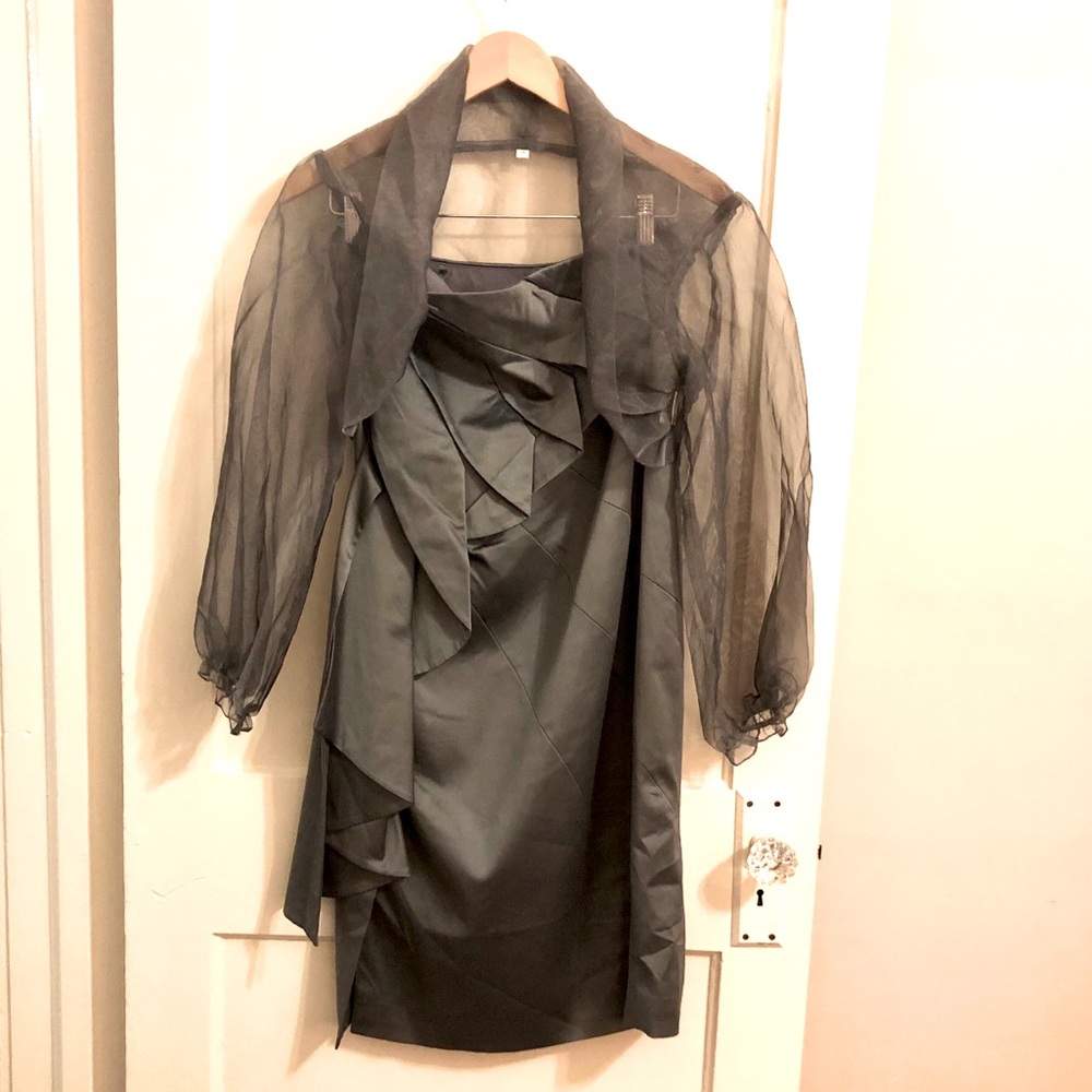Dark Silver Cocktail Dress with Mesh Jacket